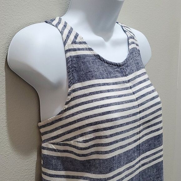 OLD NAVY MIDI SUMMER DRESS, Sz S, Blue/White, Striped, Sleeveless, Linen/Rayon - Picture 3 of 11
